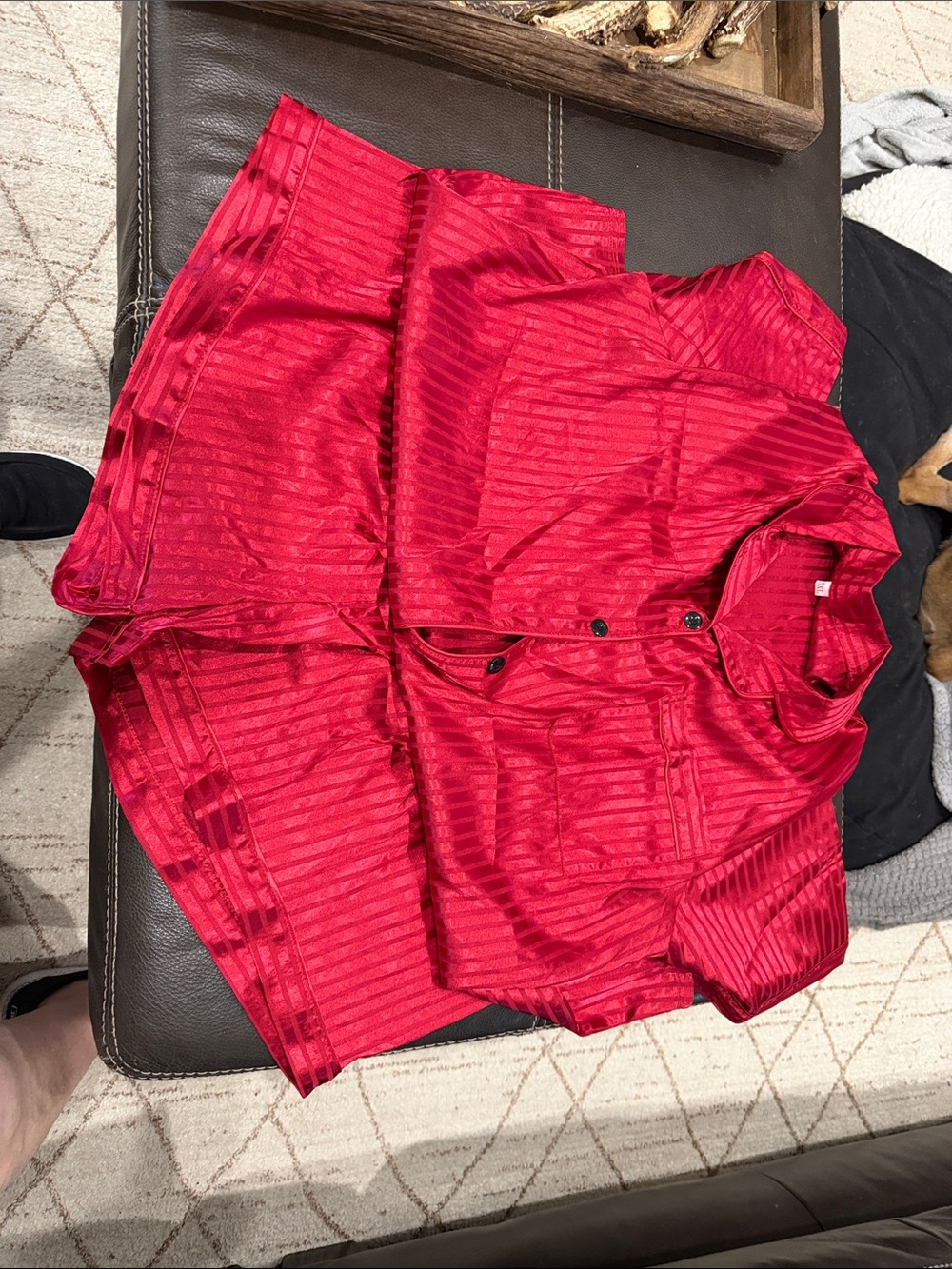 SHEIN Red Satin Striped Short Pajama Set